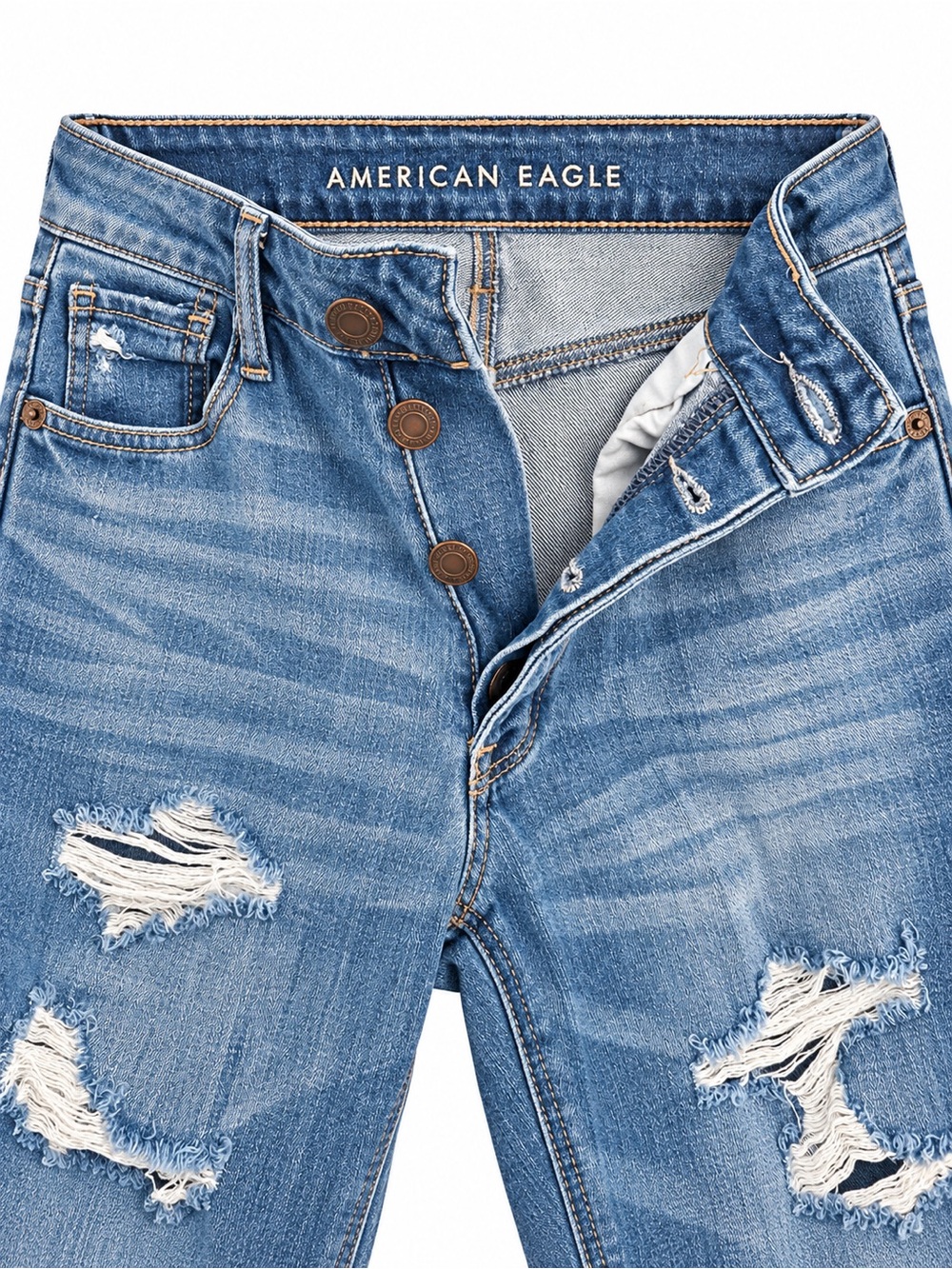 American Eagle Outfitters Women's Light Blue Distressed Tom Girl Jeans.